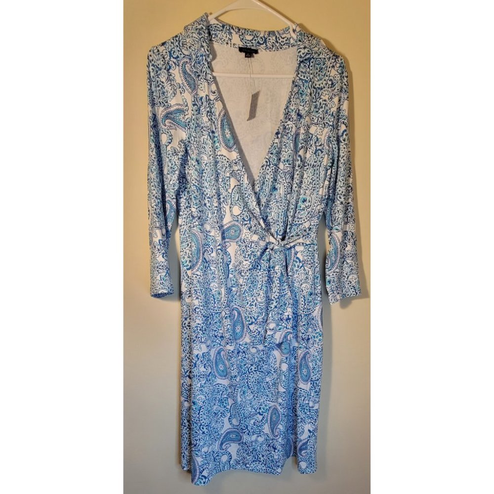 TALBOTS EFFORTLESS JERSEY FAUX WRAP DRESS - PLAYFUL PAISLEY